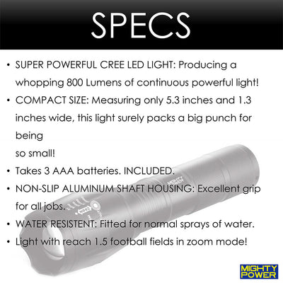 5 of 9:Mini linterna LED táctica Mighty Power con alcance ajustable, 5 funciones, negra 
