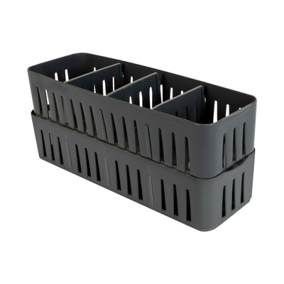 1 of 4:Papelera organizadora apilable Simplify Slim con divisores ajustables, gris (paquete de 2) 