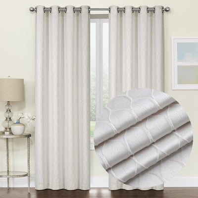 1 of 6:Mackenna Ogee Jacquard Grommet Window Panel, Neutral, 52x84 Inches 