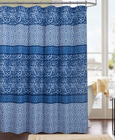 1 of 3:Clermont 13-Piece Printed Shower Curtain Set With Hooks, Blue, 70x72 Inches 