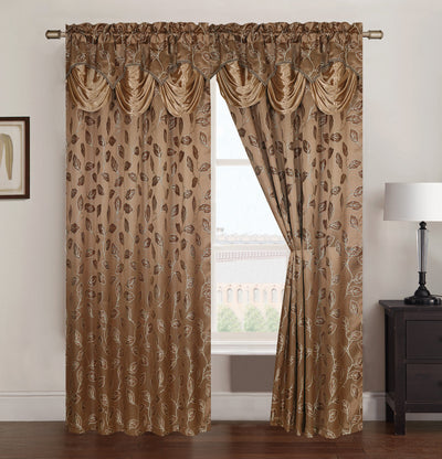 1 of 1:Brenda Jacquard Rod Pocket Panel With Attached Valance, Gold, 54x84 Inches 