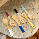 6 of 7:Ustensiles de cuisine en bois de bambou Home Basics, lot de 6, manches multicolores 