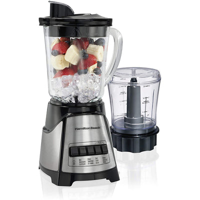1 of 8:Licuadora 2 en 1 Hamilton Beach Power Elite Glass con picadora, acero inoxidable, color negro 