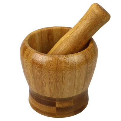 1 of 5:Home Basics Rustic No-Spill Bamboo Mortar and Pestle, Natural, 4x4 Inches 