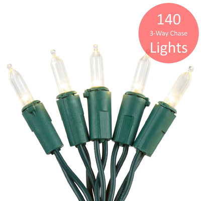 1 of 2:Premius Juego de mini luces Chase de 3 vías para interiores y exteriores, 140 bombillas, color transparente 