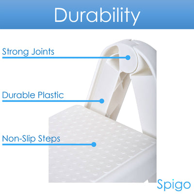 7 of 8:Spigo Heavy Duty 2-Tier Folding Step Stool Ladder, White, 22.5x20.5x19 Inches 