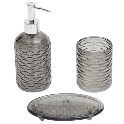 1 of 4:Home Basics Juego de accesorios para baño de vidrio ondulado de 3 piezas, gris 