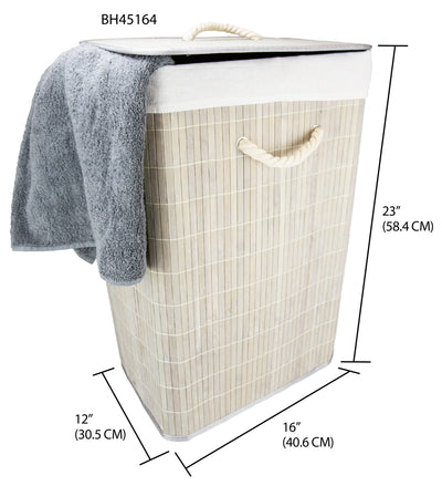3 of 3:Home Basics Cesta rectangular de bambú, gris, 16 x 12 x 23 pulgadas 