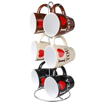 2 of 5:Home Basics I Love Coffee Juego de tazas de 6 piezas con soporte 