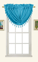 1 of 1:Melanie Faux Silk Rod Pocket Waterfall Valance With Tassels, Turquoise, 58x37 