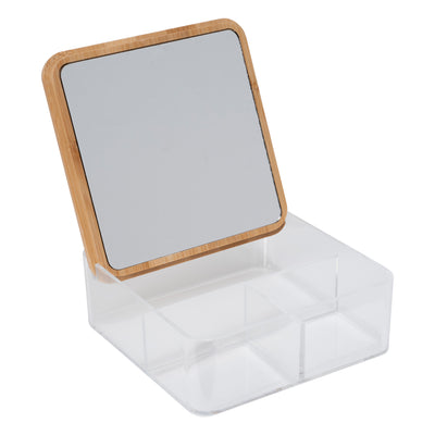 3 of 4:Simplify 3 Compartment Clear Organizer with Bamboo Lid & Mirror 