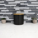 4 of 4:Boîte en céramique Home Basics Wave avec couvercle en bambou, noire, petite, 5 x 5 pouces 