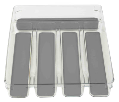 1 of 4:Range-couverts en plastique Home Basics avec intérieur antidérapant, gris transparent, 23 x 30 x 5 cm 