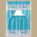 1 of 1:Peacock 3-Piece Embroidered Kitchen Curtain Tier and Swag Set, Blue-White, 60x36 Inches 
