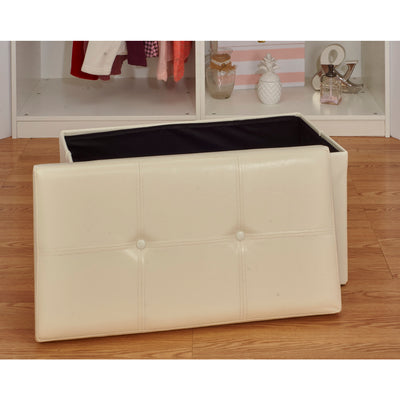 3 of 4:Pouf de rangement double pliable en similicuir Simplify, couleur ivoire 
