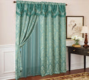 1 of 1:Sparta Damask Jacquard Rod Pocket Panel With Attached Valance, Blue, 54x84 Inches 