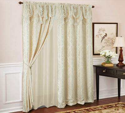 1 of 1:Panneau à passe-tringle Sparta en jacquard damassé avec cantonnière intégrée, beige, 54 x 84 pouces 