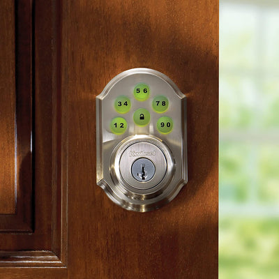 4 of 6:Pêne dormant électronique Kwikset Traditional SmartCode à pavé tactile, Z-Wave Plus, nickel satiné 