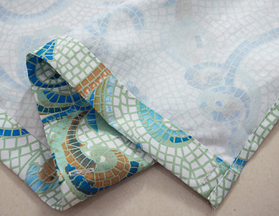 6 of 7:Classic Printed Tile Mosaic Shower Curtain, Blue-Green, 70X72 Inches 