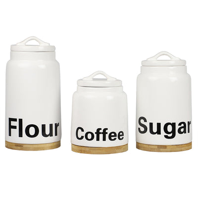 1 of 4:Home Basics 3 Piece Ceramic Canister Set with Bamboo Accents, White 
