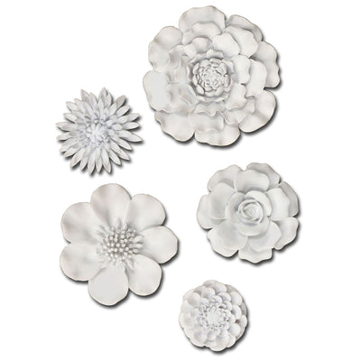 1 of 1:Premius - Decoración de pared floral de resina 3D de 5 piezas, color blanco 