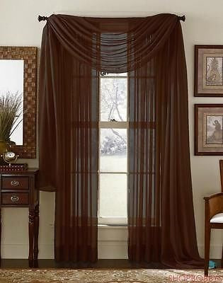 1 of 1:Linda Voile Sheer Solid Window Scarf, Coffee Brown, 55x216 
