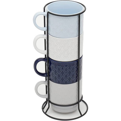 1 of 5:Ensemble de 4 tasses empilables Home Basics avec support, motif double diamant en relief 