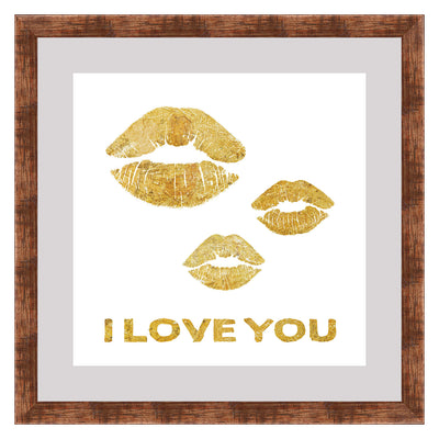 1 of 1:PREMIUS Love And Kisses Floating Wall Art, Lips, Gold, 14x14 Inches 