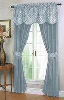 1 of 1:Ensemble de 5 panneaux de fenêtre uniques avec cantonnière et embrasses en jacquard, bleu, 54 x 84 