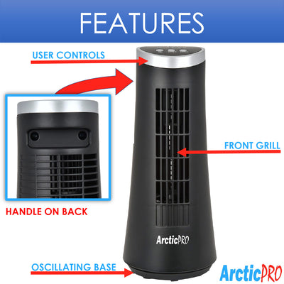 2 of 7:Arctic-Pro Desktop Oscillating Slim Mini Tower Fan, Black, 12 Inches 