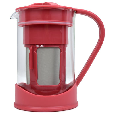 2 of 6:Cafetière à infusion froide Spigo avec pichet en verre borosilicaté, rouge, 1 litre, 8 x 5 pouces 