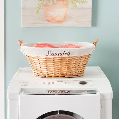 5 of 7:Home Basics Wicker Laundry Basket with Removeable Liner, Natural, 22x17x9.5 Inches 
