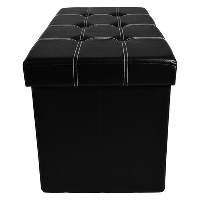 6 of 8:Pouf de rangement pliable et capitonné, similicuir noir, 76 x 38 x 38 cm 