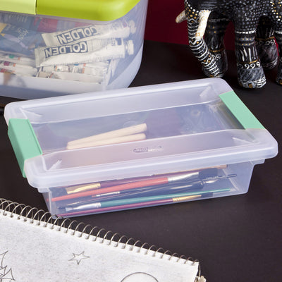 2 of 3:Sterilite Stackable Small Clip Box Container With Latches, Clear, 3x11x3 Inches 