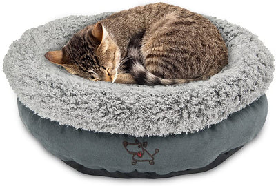 3 of 6:Best Pet Supplies Cama redonda para mascotas, felpa gris, 18.0 x 18.0 x 6.0 in 