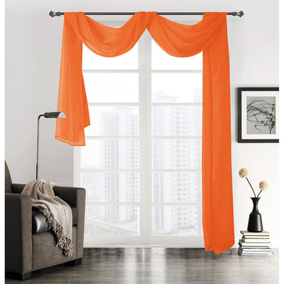 1 of 1:Linda Voile Sheer Solid Window Scarf, Orange, 55x216 Inches 
