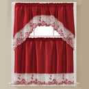 1 of 1:Sophia 3-Piece Embroidered Kitchen Curtain Set With Swag Valance, Burgundy, 60x36 Inches 