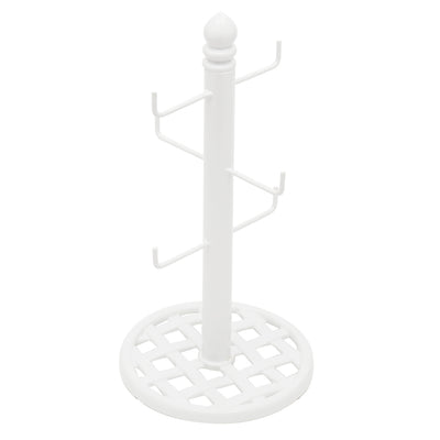 2 of 3:Home Basics Cast Iron Weave Design Mug Tree, White, 6.75x13.75x6.75 Inches 