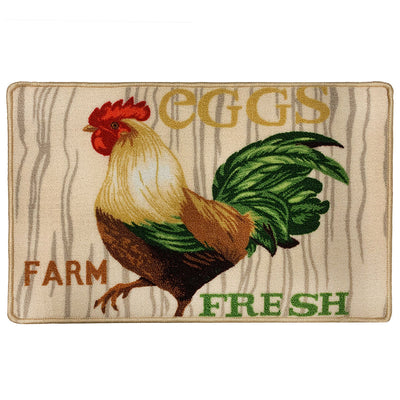 1 of 1:Alfombra de cocina antideslizante con estampado de gallo de huevos frescos de granja, beige, 18.0 x 30.0 in 