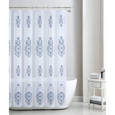 1 of 3:Zena Sheer Damask Embroidered Shower Curtain, Teal, 70x72 Inches 