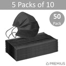5 of 6:Premius Protective Disposable Face Mask, Elastic Band, Black, Metal Nose Wire, 50-Pack 