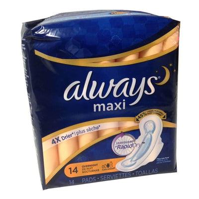 1 of 1:Almohadillas sanitarias para la noche Maxi Rapid Dry de Always con alas flexibles - 14 unidades 
