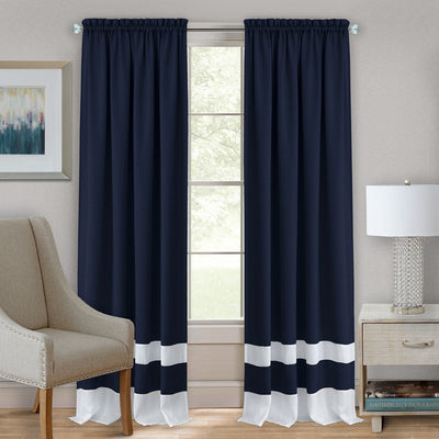 5 of 6:Panneau de fenêtre texturé Darcy à passe-tringle, bleu marine et blanc, 52 x 84 pouces 