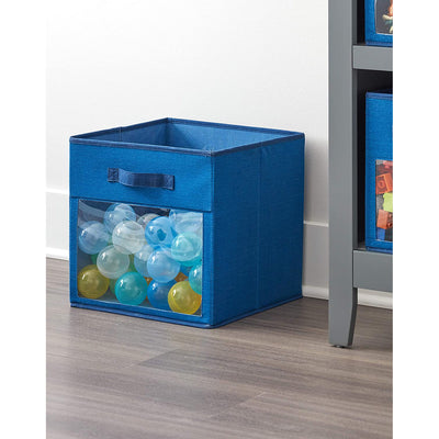 3 of 4:iDesign Fabric Storage Cube Bin With Clear Window, Blue, 13x13x13 Inches 