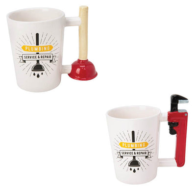 1 of 3:Sip Of Art Ceramic Plumbing Tools Shaped Handle Mug Set, Plunger-Wrench, 12 Ounces 