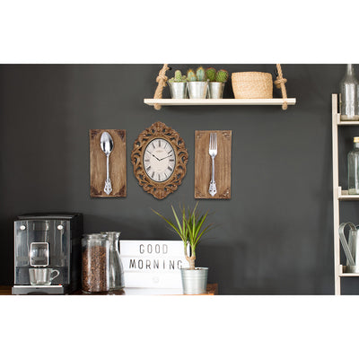 2 of 2:Juego de reloj de pared de cocina Premius con detalles, marrón claro, 14 x 10 pulgadas 