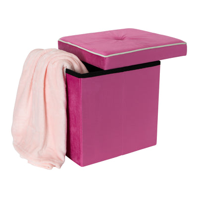 2 of 4:Simplify Collapsible Velvet Storage Ottoman in Pink 