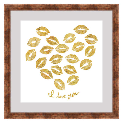 1 of 1:PREMIUS Love And Kisses Floating Wall Art, Heart, Gold, 14x14 Inches 