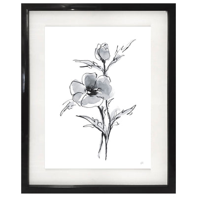 1 of 1:Cadre mural flottant imprimé PREMIUS Flower Power, noir et blanc, 43 x 53 cm 