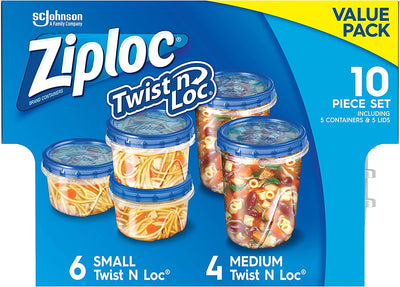 2 of 7:Ziploc Twist N Loc Contenedores reutilizables para almacenamiento de alimentos, paquete variado, 5 unidades 